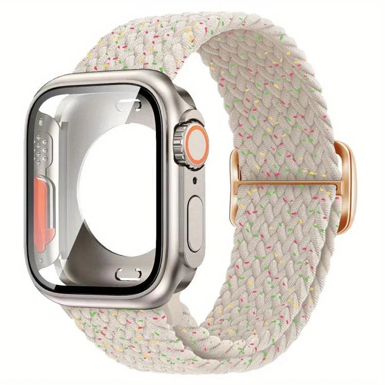 梯形扣環尼龍錶帶，附可更換Ultra 49mm薄膜PC保護蓋，適用於Apple Watch系列44mm、Apple Watch系列40mm、Apple Watch系列10 / 11 46mm、Apple Watch系列10 / 11 42mm、Apple Watch系列45mm