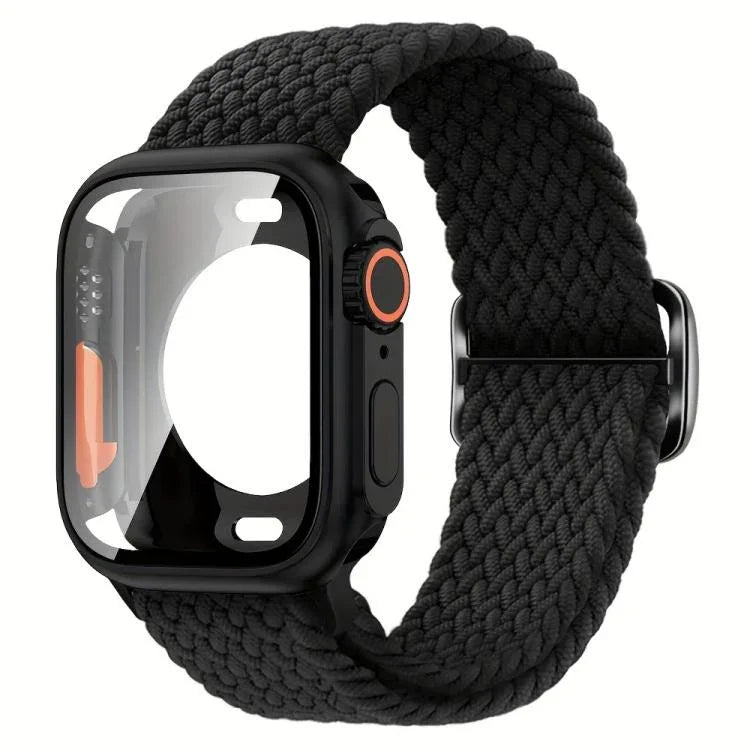 梯形扣環尼龍錶帶，附可更換Ultra 49mm薄膜PC保護蓋，適用於Apple Watch系列44mm、Apple Watch系列40mm、Apple Watch系列10 / 11 46mm、Apple Watch系列10 / 11 42mm、Apple Watch系列45mm