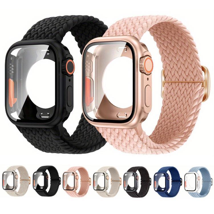梯形扣環尼龍錶帶，附可更換Ultra 49mm薄膜PC保護蓋，適用於Apple Watch系列44mm、Apple Watch系列40mm、Apple Watch系列10 / 11 46mm、Apple Watch系列10 / 11 42mm、Apple Watch系列45mm