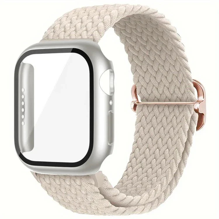 梯形扣環尼龍錶帶，附磨砂薄膜PC保護蓋，適用於Apple Watch系列44mm、Apple Watch系列40mm、Apple Watch系列10 / 11 46mm、Apple Watch系列10 / 11 42mm、Apple Watch系列45mm、Apple Watch系列41mm