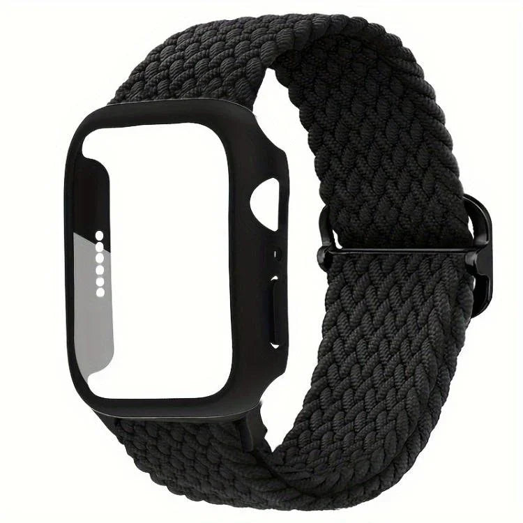 梯形扣環尼龍錶帶，附磨砂薄膜PC保護蓋，適用於Apple Watch系列44mm、Apple Watch系列40mm、Apple Watch系列10 / 11 46mm、Apple Watch系列10 / 11 42mm、Apple Watch系列45mm、Apple Watch系列41mm