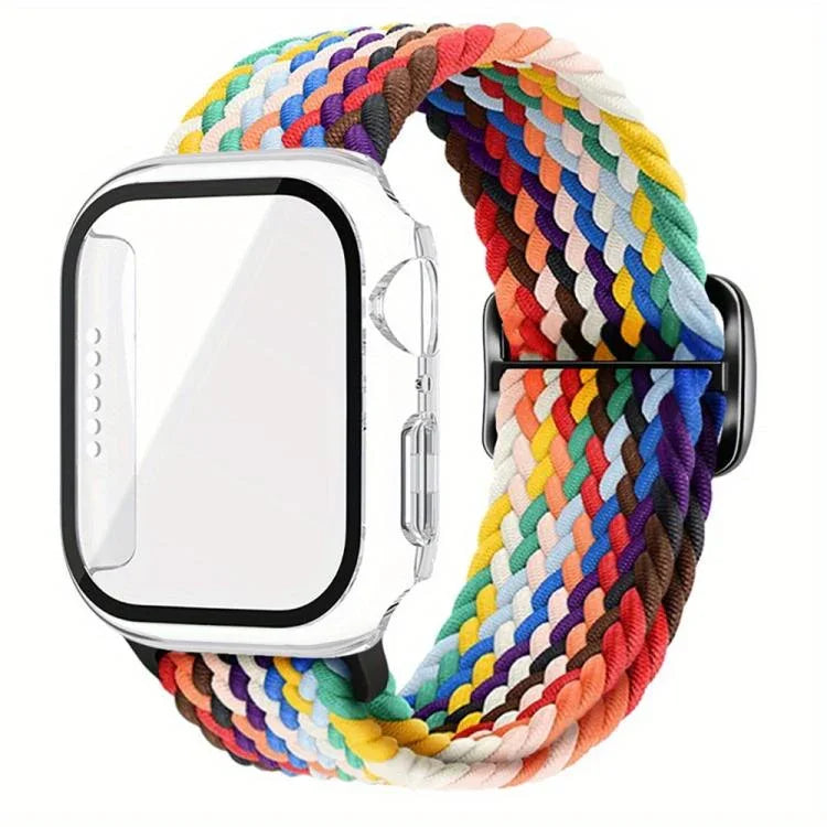 梯形扣環尼龍錶帶，附磨砂薄膜PC保護蓋，適用於Apple Watch系列44mm、Apple Watch系列40mm、Apple Watch系列10 / 11 46mm、Apple Watch系列10 / 11 42mm、Apple Watch系列45mm、Apple Watch系列41mm