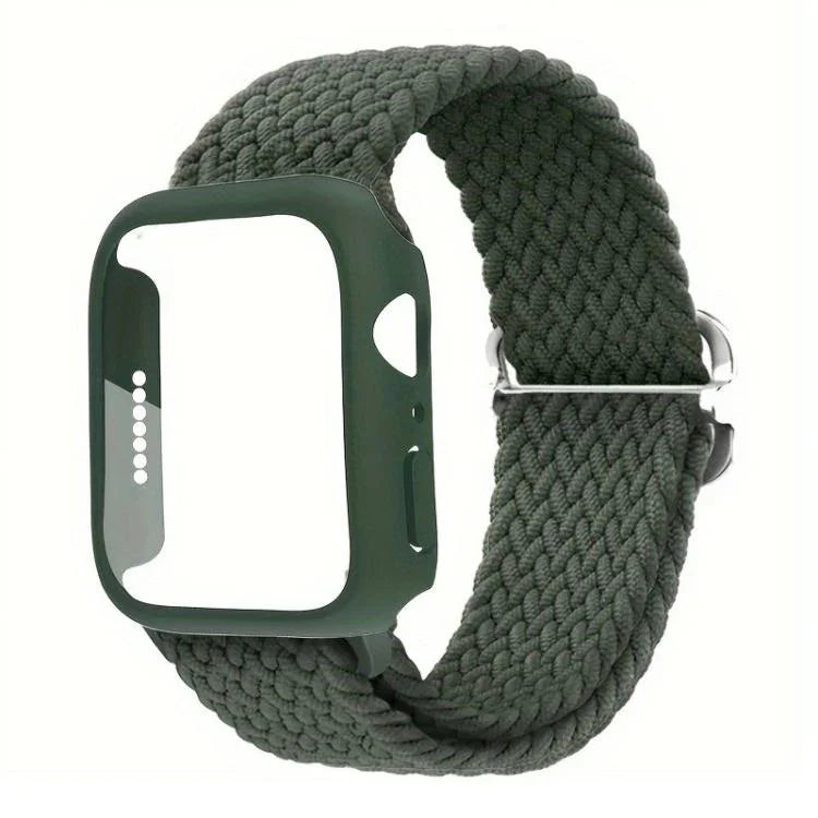 梯形扣環尼龍錶帶，附磨砂薄膜PC保護蓋，適用於Apple Watch系列44mm、Apple Watch系列40mm、Apple Watch系列10 / 11 46mm、Apple Watch系列10 / 11 42mm、Apple Watch系列45mm、Apple Watch系列41mm