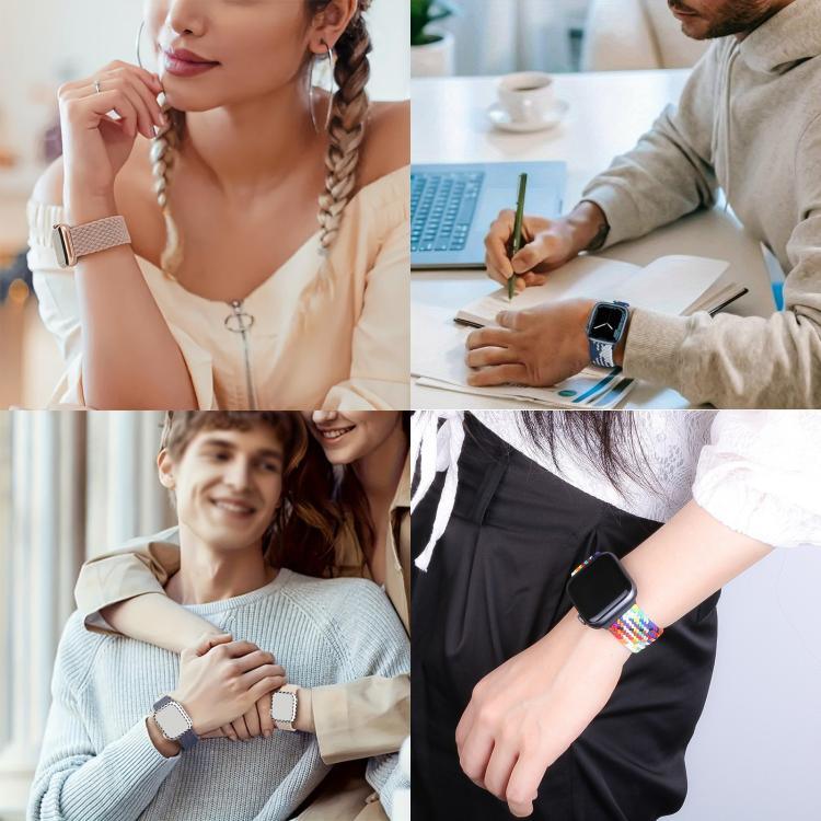 梯形扣環尼龍錶帶，附磨砂薄膜PC保護蓋，適用於Apple Watch系列44mm、Apple Watch系列40mm、Apple Watch系列10 / 11 46mm、Apple Watch系列10 / 11 42mm、Apple Watch系列45mm、Apple Watch系列41mm