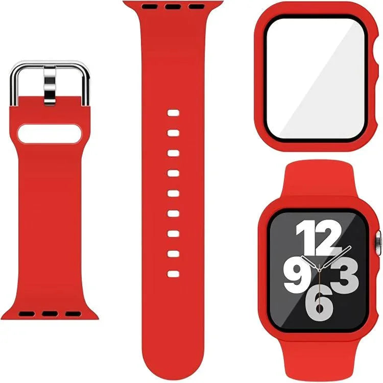 針扣矽膠錶帶，附整合式PC保護殼，適用於Apple Watch系列44mm、Apple Watch系列40mm、Apple Watch系列10 / 11 46mm、Apple Watch系列10 / 11 42mm、Apple Watch Ultra 3 / 2 / 1 49mm