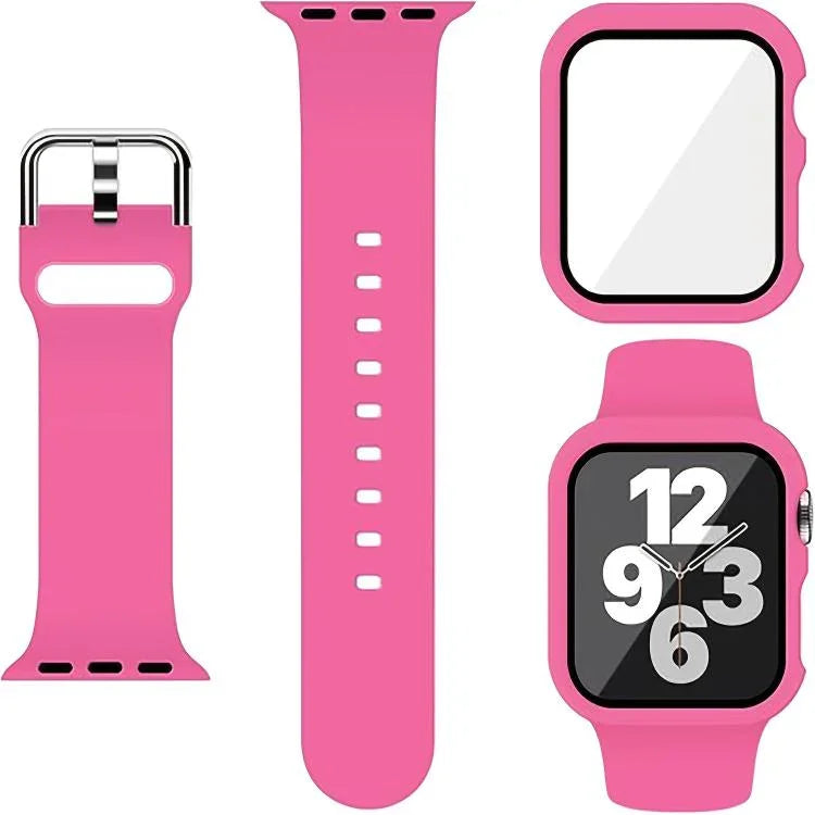 針扣矽膠錶帶，附整合式PC保護殼，適用於Apple Watch系列44mm、Apple Watch系列40mm、Apple Watch系列10 / 11 46mm、Apple Watch系列10 / 11 42mm、Apple Watch Ultra 3 / 2 / 1 49mm
