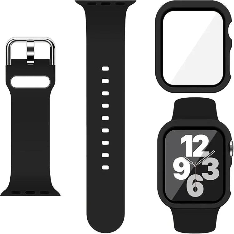 針扣矽膠錶帶，附整合式PC保護殼，適用於Apple Watch系列44mm、Apple Watch系列40mm、Apple Watch系列10 / 11 46mm、Apple Watch系列10 / 11 42mm、Apple Watch Ultra 3 / 2 / 1 49mm