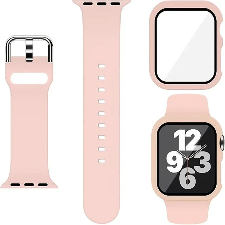 針扣矽膠錶帶，附整合式PC保護殼，適用於Apple Watch系列44mm、Apple Watch系列40mm、Apple Watch系列10 / 11 46mm、Apple Watch系列10 / 11 42mm、Apple Watch Ultra 3 / 2 / 1 49mm