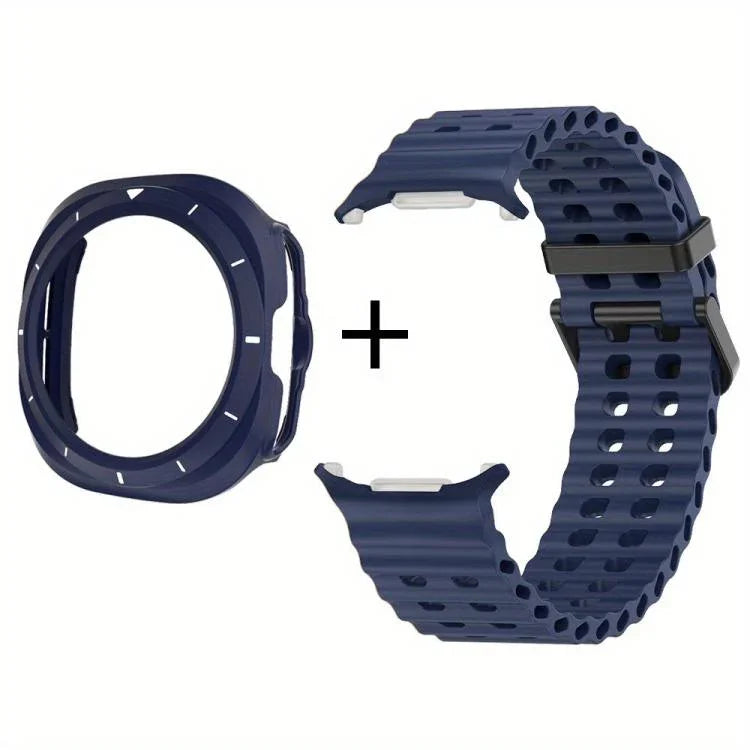 雙排孔矽膠錶帶搭配 TPU 保護殼，適用於 Samsung Galaxy Watch Ultra 47mm / Ultra 2025
