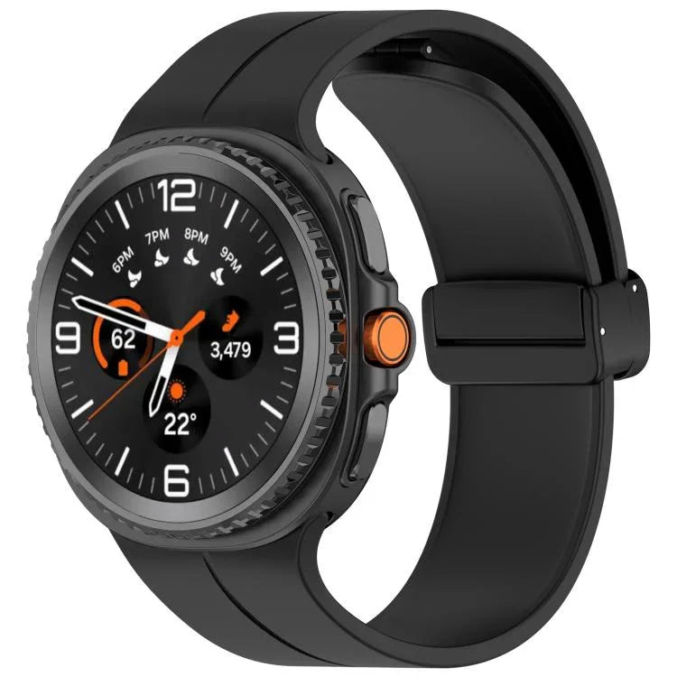 xDfind 折疊黑色扣環磁吸矽膠錶帶，適用於 Samsung Galaxy Watch8 / Watch8 Classic