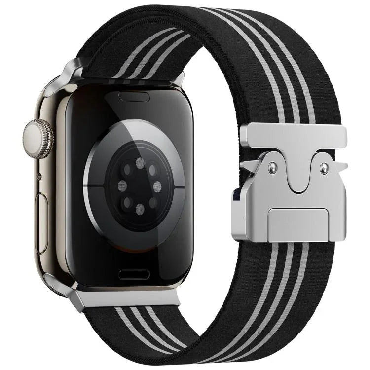 xDfind 降落傘扣三條紋編織尼龍錶帶，適用於Apple Watch 42 / 44 / 45 / 46 / 49mm，適用於Apple Watch 38 / 40 / 41 / S10 42mm