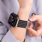 xDfind 降落傘扣三條紋編織尼龍錶帶，適用於Apple Watch 42 / 44 / 45 / 46 / 49mm，適用於Apple Watch 38 / 40 / 41 / S10 42mm