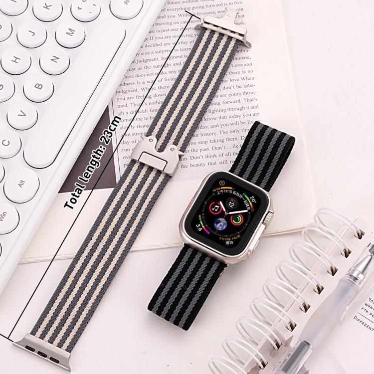 xDfind 降落傘扣三條紋編織尼龍錶帶，適用於Apple Watch 42 / 44 / 45 / 46 / 49mm，適用於Apple Watch 38 / 40 / 41 / S10 42mm