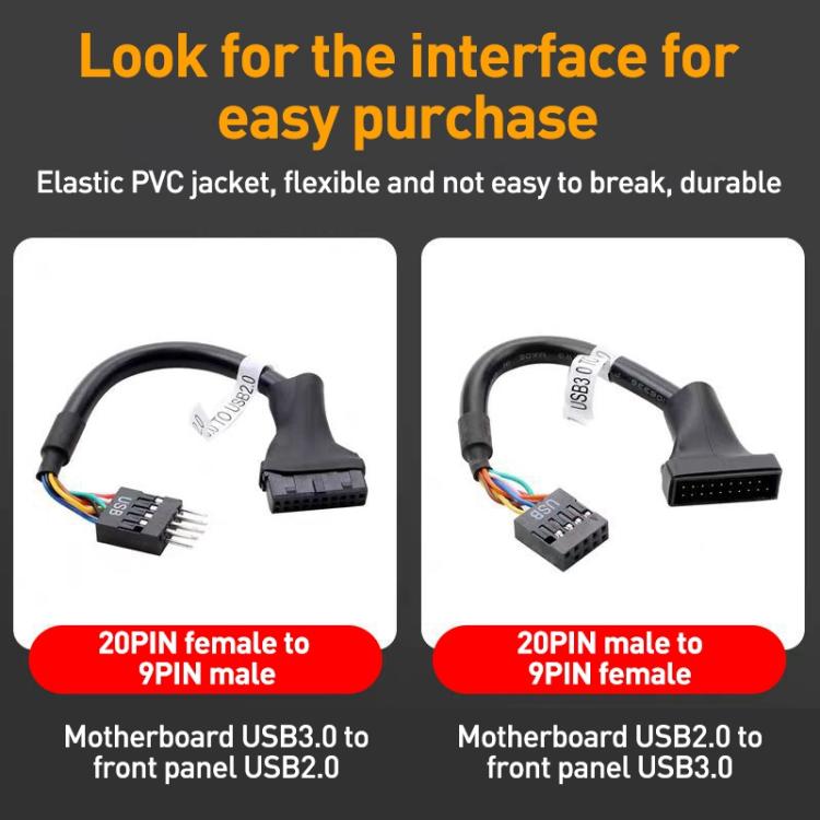 2條電腦主機板 USB3.0 轉接線，20針公對9針母，9針公對20針母