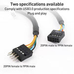 2條電腦主機板 USB3.0 轉接線，20針公對9針母，9針公對20針母