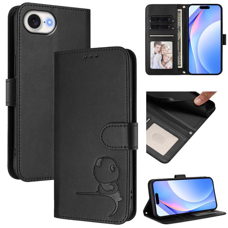 Litter Panda 壓紋 RFID 皮革手機殼附掛繩，適用於 iPhone 17e / 16e、iPhone 17 Pro Max、iPhone 17 Pro、iPhone 17、iPhone Air、iPhone 16 Pro Max、iPhone 16 Pro、iPhone 16 Plus