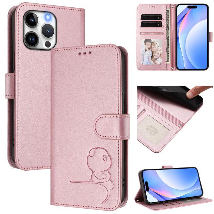 小熊貓浮雕RFID皮革手機殼附掛繩，適用於iPhone 14 Pro Max、iPhone SE 2022 / 2020 / 8 / 7、iPhone 13 Pro Max、iPhone 13 Pro、iPhone 13 mini、iPhone 12 / 12 Pro、iPhone 12 Pro Max、iPhone 12 mini