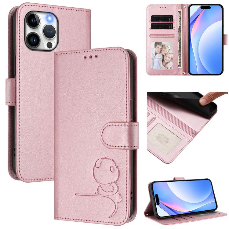 小熊貓浮雕RFID皮革手機殼附掛繩，適用於iPhone 14 Pro Max、iPhone SE 2022 / 2020 / 8 / 7、iPhone 13 Pro Max、iPhone 13 Pro、iPhone 13 mini、iPhone 12 / 12 Pro、iPhone 12 Pro Max、iPhone 12 mini