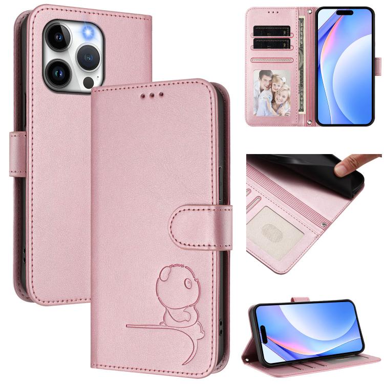 小熊貓浮雕RFID皮革手機殼附掛繩，適用於iPhone 14 Pro Max、iPhone SE 2022 / 2020 / 8 / 7、iPhone 13 Pro Max、iPhone 13 Pro、iPhone 13 mini、iPhone 12 / 12 Pro、iPhone 12 Pro Max、iPhone 12 mini