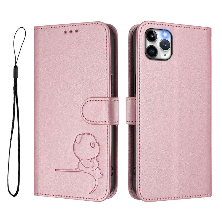小熊貓浮雕RFID皮革手機殼附掛繩，適用於iPhone 11 Pro Max、iPhone 11、iPhone 11 Pro、iPhone X / XS、iPhone XR、iPhone XS Max、iPhone 8 Plus / 7 Plus