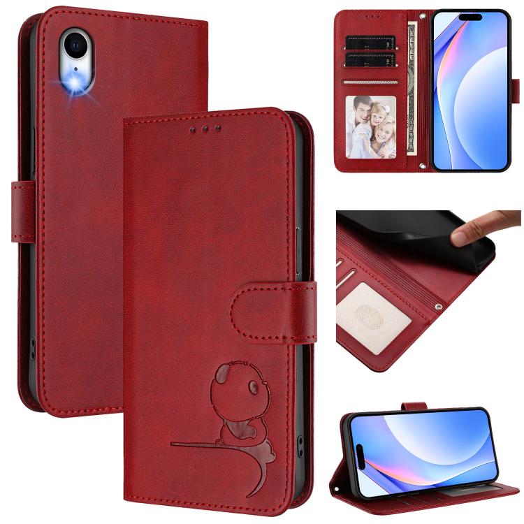 小熊貓浮雕RFID皮革手機殼附掛繩，適用於iPhone 11 Pro Max、iPhone 11、iPhone 11 Pro、iPhone X / XS、iPhone XR、iPhone XS Max、iPhone 8 Plus / 7 Plus