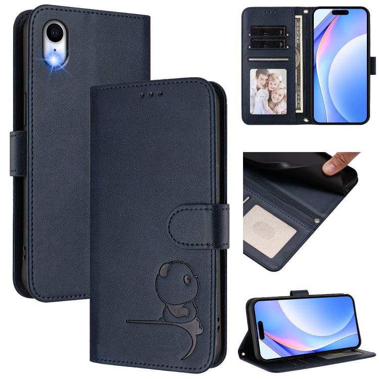 小熊貓浮雕RFID皮革手機殼附掛繩，適用於iPhone 11 Pro Max、iPhone 11、iPhone 11 Pro、iPhone X / XS、iPhone XR、iPhone XS Max、iPhone 8 Plus / 7 Plus