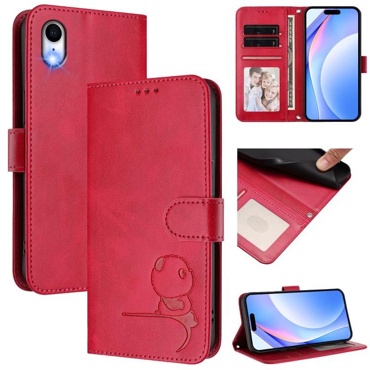 小熊貓浮雕RFID皮革手機殼附掛繩，適用於iPhone 11 Pro Max、iPhone 11、iPhone 11 Pro、iPhone X / XS、iPhone XR、iPhone XS Max、iPhone 8 Plus / 7 Plus