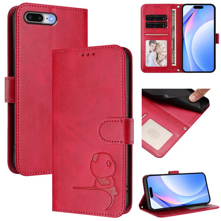 小熊貓浮雕RFID皮革手機殼附掛繩，適用於iPhone 11 Pro Max、iPhone 11、iPhone 11 Pro、iPhone X / XS、iPhone XR、iPhone XS Max、iPhone 8 Plus / 7 Plus