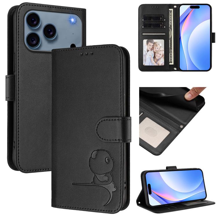 Litter Panda 壓紋 RFID 皮革手機殼附掛繩，適用於 iPhone 17e / 16e、iPhone 17 Pro Max、iPhone 17 Pro、iPhone 17、iPhone Air、iPhone 16 Pro Max、iPhone 16 Pro、iPhone 16 Plus