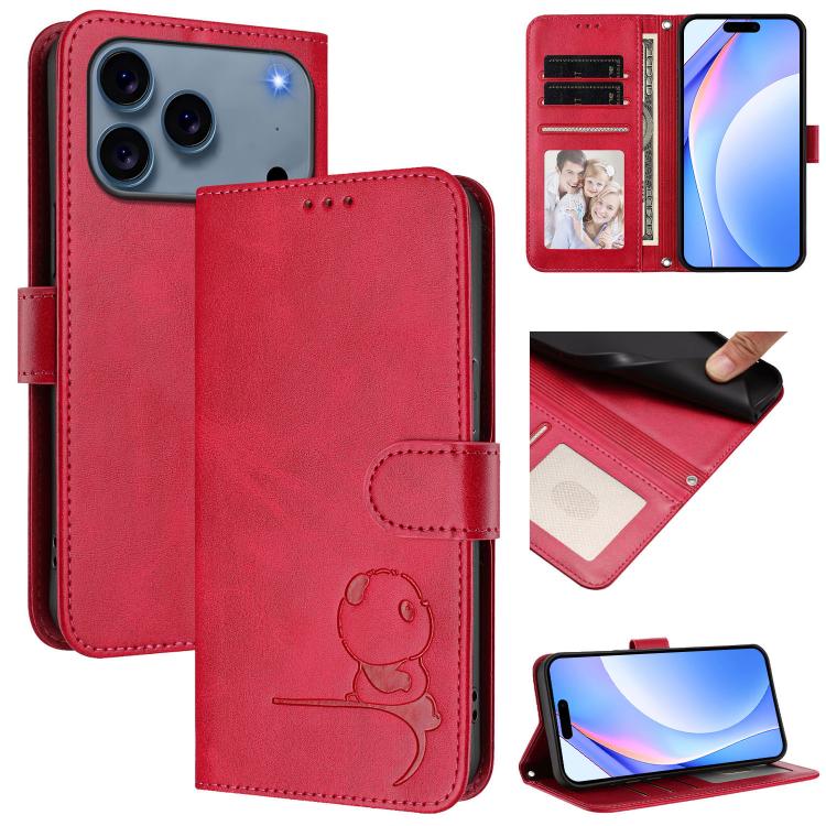Litter Panda 壓紋 RFID 皮革手機殼附掛繩，適用於 iPhone 17e / 16e、iPhone 17 Pro Max、iPhone 17 Pro、iPhone 17、iPhone Air、iPhone 16 Pro Max、iPhone 16 Pro、iPhone 16 Plus