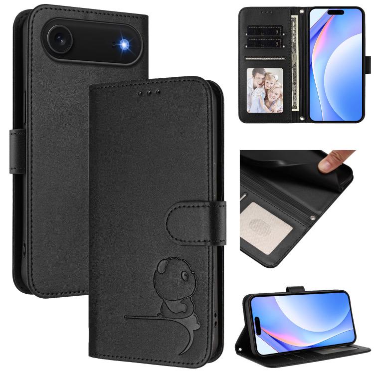 Litter Panda 壓紋 RFID 皮革手機殼附掛繩，適用於 iPhone 17e / 16e、iPhone 17 Pro Max、iPhone 17 Pro、iPhone 17、iPhone Air、iPhone 16 Pro Max、iPhone 16 Pro、iPhone 16 Plus