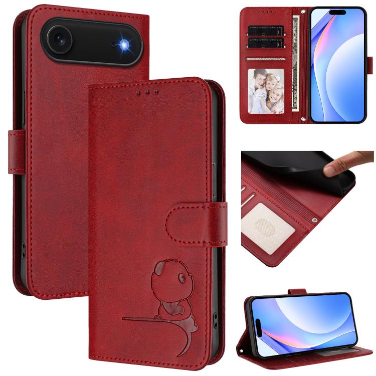 Litter Panda 壓紋 RFID 皮革手機殼附掛繩，適用於 iPhone 17e / 16e、iPhone 17 Pro Max、iPhone 17 Pro、iPhone 17、iPhone Air、iPhone 16 Pro Max、iPhone 16 Pro、iPhone 16 Plus