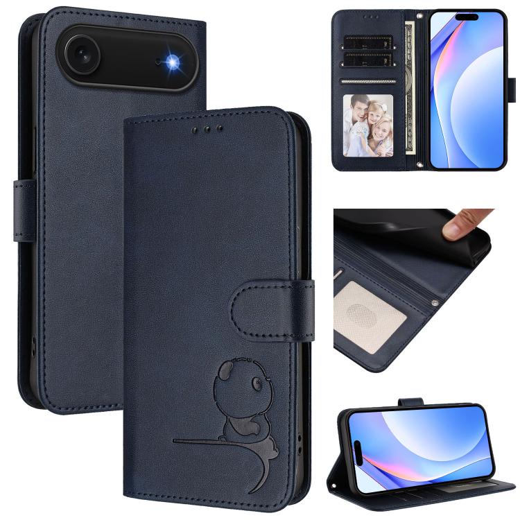 Litter Panda 壓紋 RFID 皮革手機殼附掛繩，適用於 iPhone 17e / 16e、iPhone 17 Pro Max、iPhone 17 Pro、iPhone 17、iPhone Air、iPhone 16 Pro Max、iPhone 16 Pro、iPhone 16 Plus
