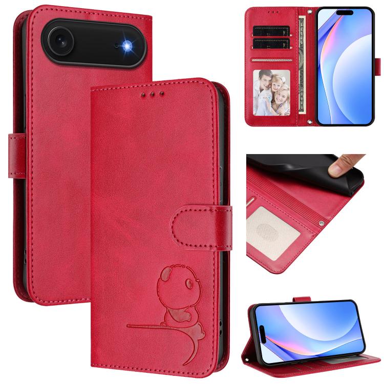 Litter Panda 壓紋 RFID 皮革手機殼附掛繩，適用於 iPhone 17e / 16e、iPhone 17 Pro Max、iPhone 17 Pro、iPhone 17、iPhone Air、iPhone 16 Pro Max、iPhone 16 Pro、iPhone 16 Plus