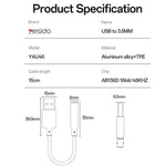 Yesido YAU46 USB轉3.5毫米鋁合金音頻轉接器，YAU46