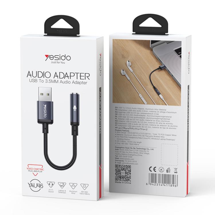 Yesido YAU46 USB轉3.5毫米鋁合金音頻轉接器，YAU46