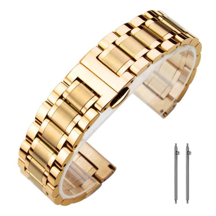 xDfind Five-bead Solid Stainless Steel Butterfly Buckle Watch Band, 14mm, 18mm, 20mm, 22mm