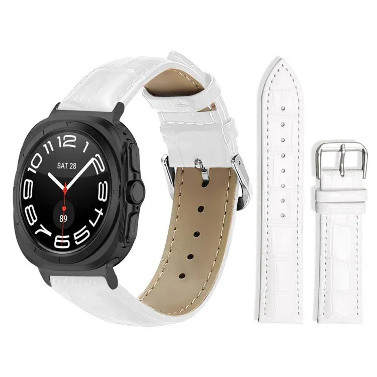 xDfind 竹紋針扣皮革錶帶，適用於 Samsung Galaxy Watch Ultra / Ultra 2025 22mm，適用於 Samsung Galaxy Watch8 / Watch8 Classic 22mm，適用於 Samsung Galaxy Watch7 / FE / 6 / 5 / 4 20mm，適用於 Samsung Galaxy Fit3 SM-R390 20mm