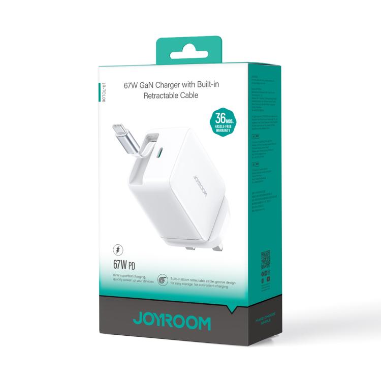 JOYROOM JR-TCL06 67W USB-C / Type-C 埠 GaN 快速充電器，附可伸縮充電線，英規插頭