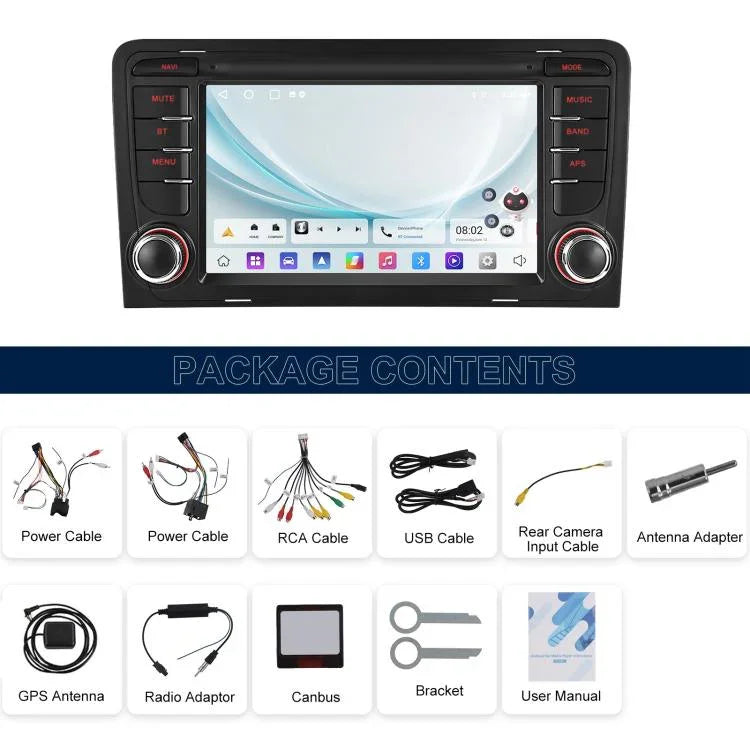 適用於奧迪A3 8P 2003-2012款 15.7吋安卓智能中控車載GPS導航MP5播放器，標準版+AHD+麥克風，標準版