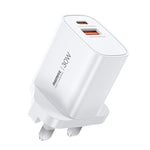 REMAX U187 30W USB 和 Type-C GaN 快速充電器，歐規插頭，英規插頭