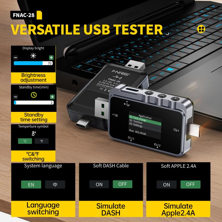 Fnirsi FNAC-28 多功能 Type-C 與 USB 專業級波紋監測測試儀，FNAC-28