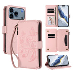 蝴蝶愛花多卡拉鍊錢包皮革手機殼，適用於 iPhone 17e / 16e、iPhone 17 Pro Max、iPhone 17 Pro、iPhone 17、iPhone Air、iPhone 16 Pro Max