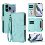 蝴蝶愛花多卡拉鍊錢包皮革手機殼，適用於 iPhone 17e / 16e、iPhone 17 Pro Max、iPhone 17 Pro、iPhone 17、iPhone Air、iPhone 16 Pro Max