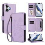 蝴蝶愛花多卡拉鍊錢包皮革手機殼，適用於 iPhone 17e / 16e、iPhone 17 Pro Max、iPhone 17 Pro、iPhone 17、iPhone Air、iPhone 16 Pro Max