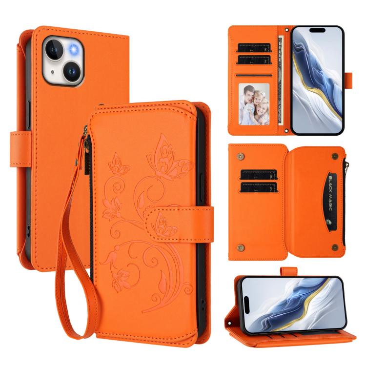 蝴蝶愛心花多卡拉鍊錢包皮革手機殼，適用於 iPhone 15、iPhone 14 Plus、iPhone 14 / 13、iPhone 14 Pro、iPhone 14 Pro Max、iPhone 7 / 8 / SE 2022