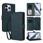 蝴蝶愛心花多卡拉鍊錢包皮革手機殼，適用於 iPhone 15、iPhone 14 Plus、iPhone 14 / 13、iPhone 14 Pro、iPhone 14 Pro Max、iPhone 7 / 8 / SE 2022