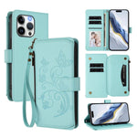 蝴蝶愛心花多卡拉鍊錢包皮革手機殼，適用於 iPhone 15、iPhone 14 Plus、iPhone 14 / 13、iPhone 14 Pro、iPhone 14 Pro Max、iPhone 7 / 8 / SE 2022