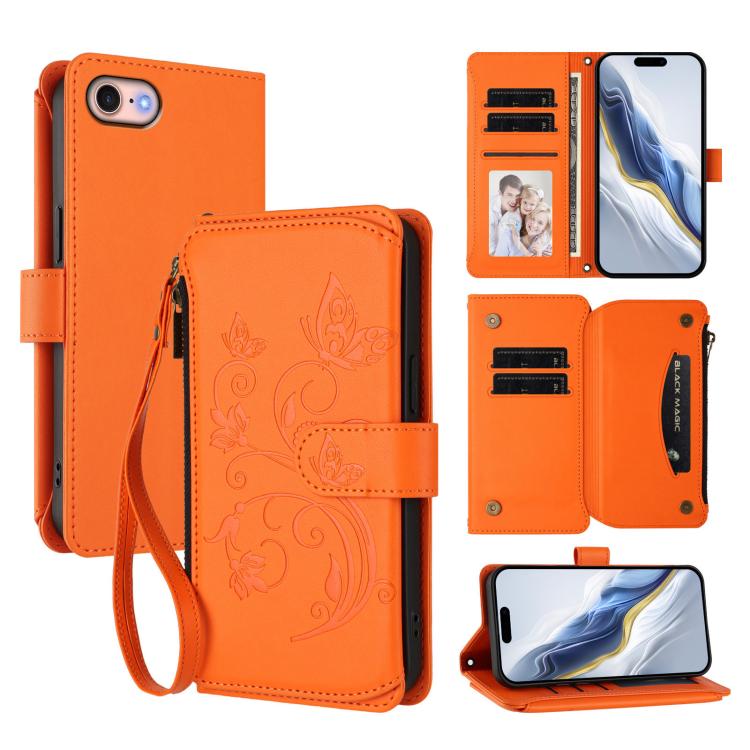 蝴蝶愛心花多卡拉鍊錢包皮革手機殼，適用於 iPhone 15、iPhone 14 Plus、iPhone 14 / 13、iPhone 14 Pro、iPhone 14 Pro Max、iPhone 7 / 8 / SE 2022