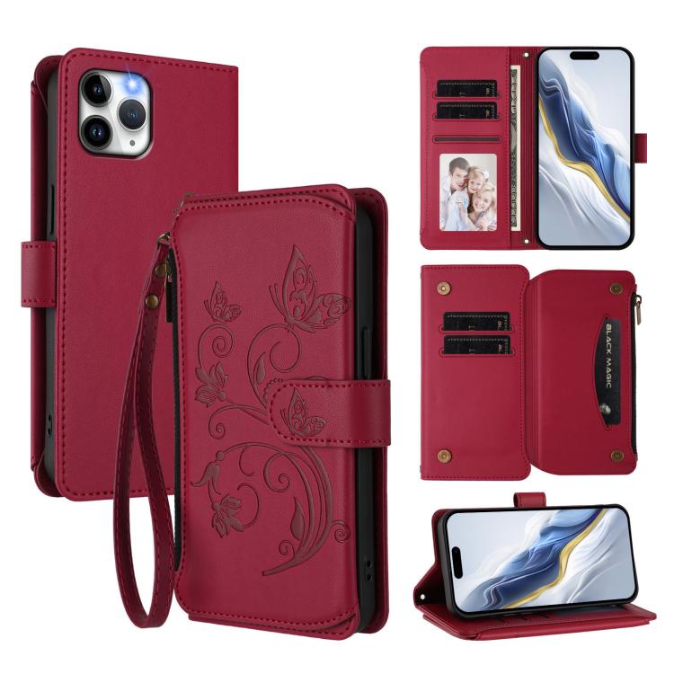 蝴蝶愛花多卡拉鍊錢包皮革手機殼，適用於 iPhone 11 Pro Max，適用於 iPhone 11，適用於 iPhone 11 Pro，適用於 iPhone X / XS，適用於 iPhone XR，適用於 iPhone XS Max